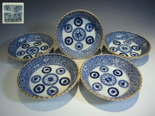 崎陽亀山焼祥瑞丸文手塩皿五枚組