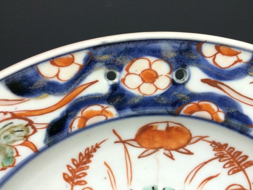 色絵花鉢文髭皿(古伊万里)