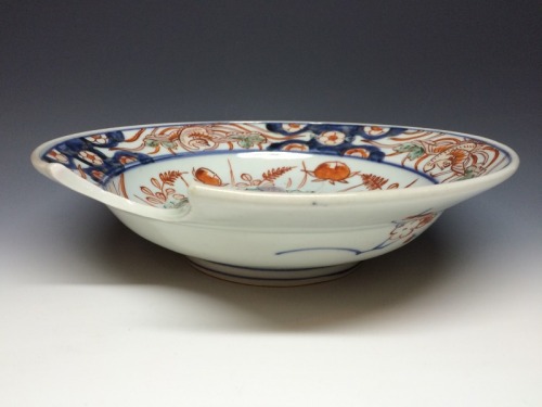 色絵花鉢文髭皿(古伊万里)