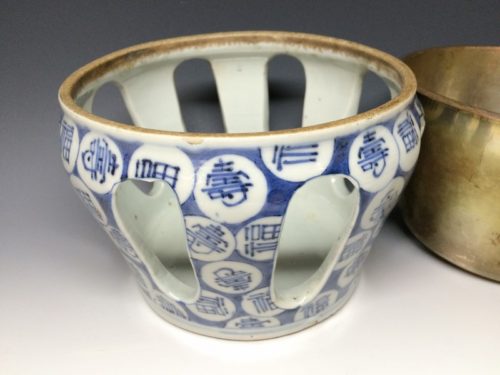 染付福寿文透杯洗一対(古伊万里)