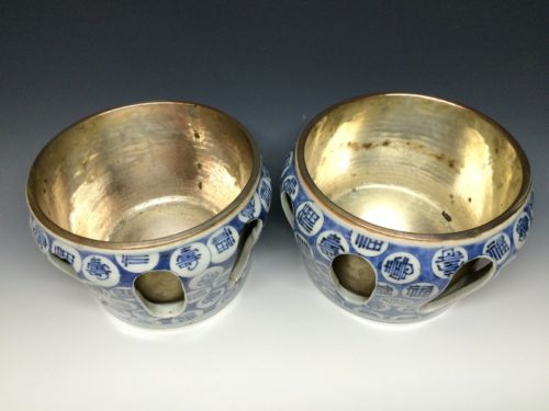 染付福寿文透杯洗一対(古伊万里)